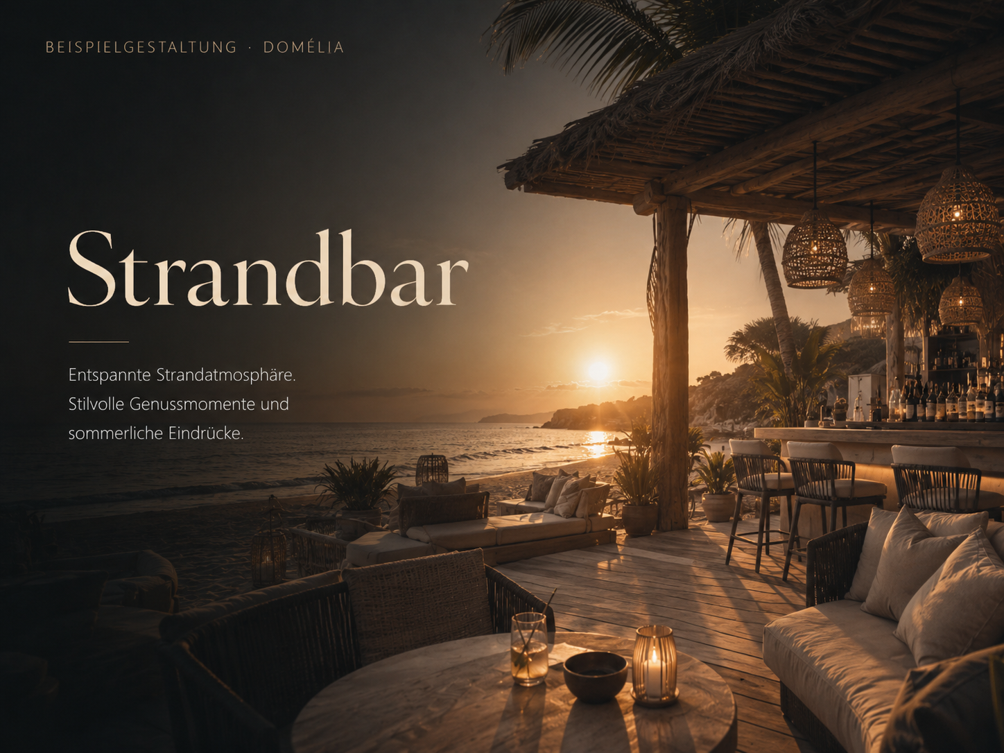 Stilvolle Strandbar bei Sonnenuntergang